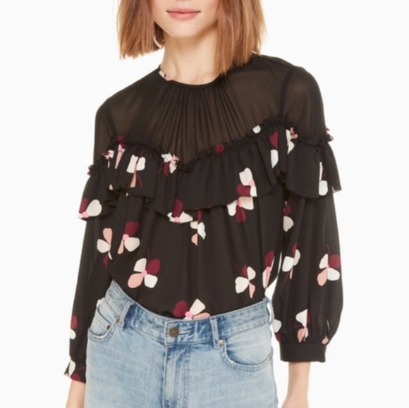 kate spade Tops - Kate Spade Dusk Buds Ruffle Top